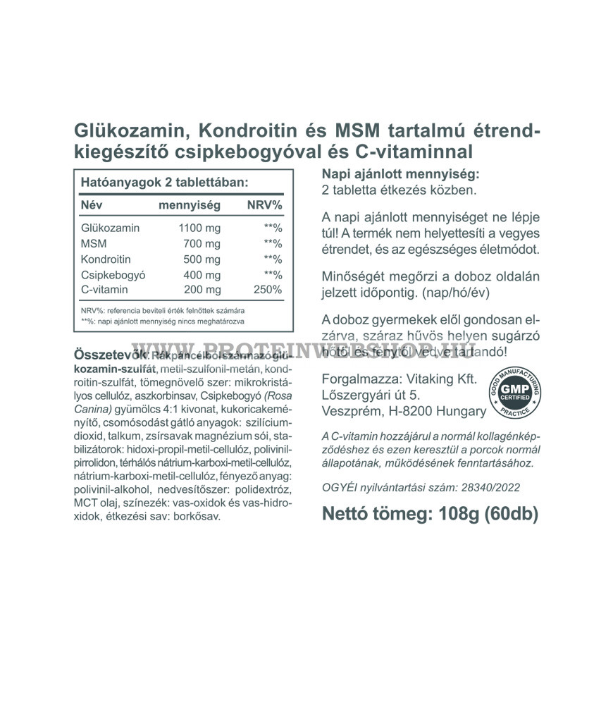 VitaKing Glükozamin + Kondroitin + MSM – 60db tabletta