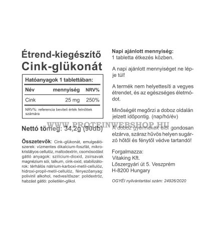 Vitaking Zinc Gluconate 25mg 90 tabletta