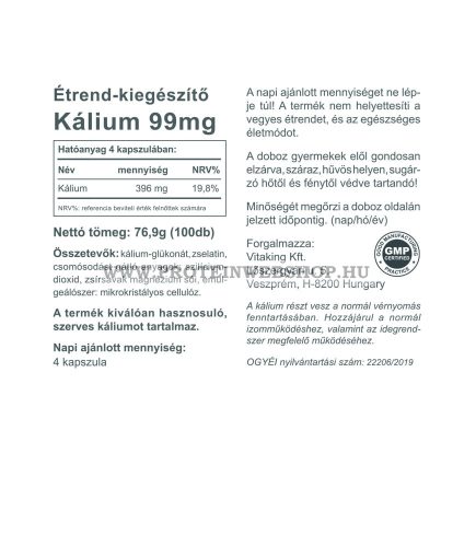 Vitaking Organic Potasium 99mcg 100 kapszula 