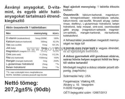 VitaKing Multi Mega Mineral 90 tabletta Ásványi anyag komplex 